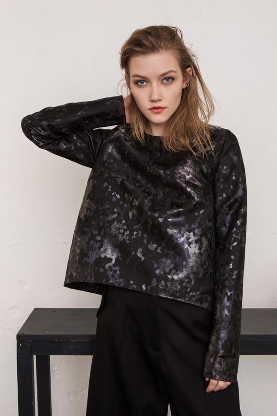 sparkly black long sleeve top