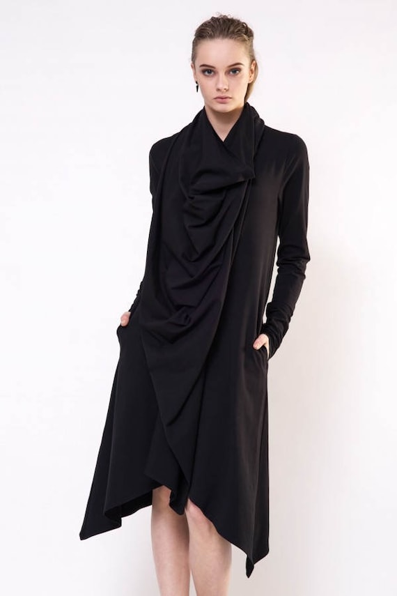Black Gothic Dress Black Asymmetrical Dress Black Draped | Etsy