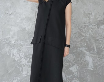 black oversized jersey dress THE ROW Black Jersey Knit Long-Sleeve Oversized Shirt Dress XS S
