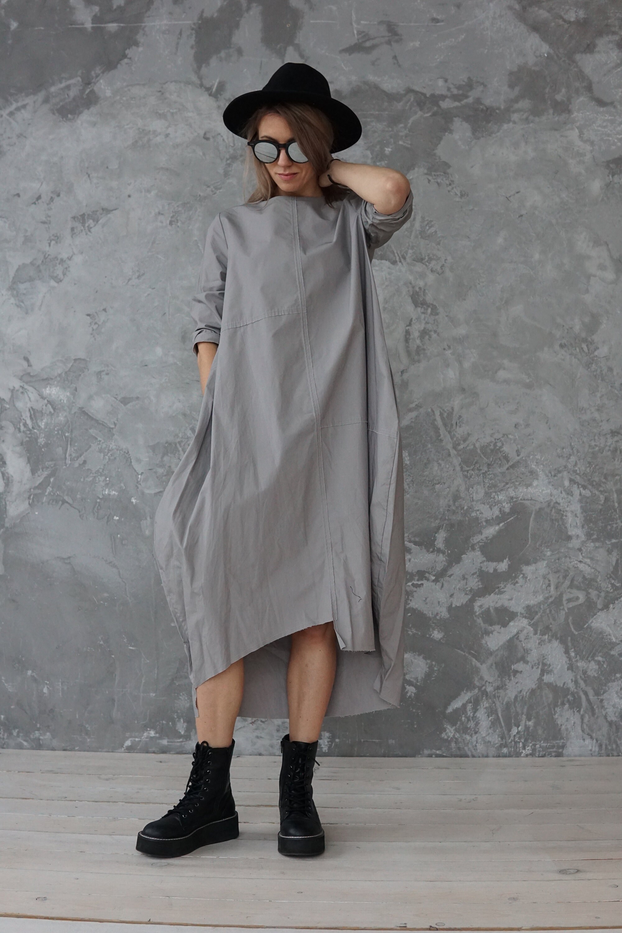 Plus Size Dress / Grey Cotton Dress / Long Grey Dress - Etsy
