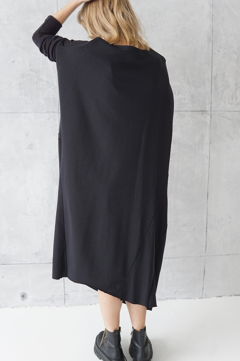 Jersey Dress Casual Dress Black Loose Tunic Sweatshirt Dress Cotton Dress Casual Wear Dress image 9