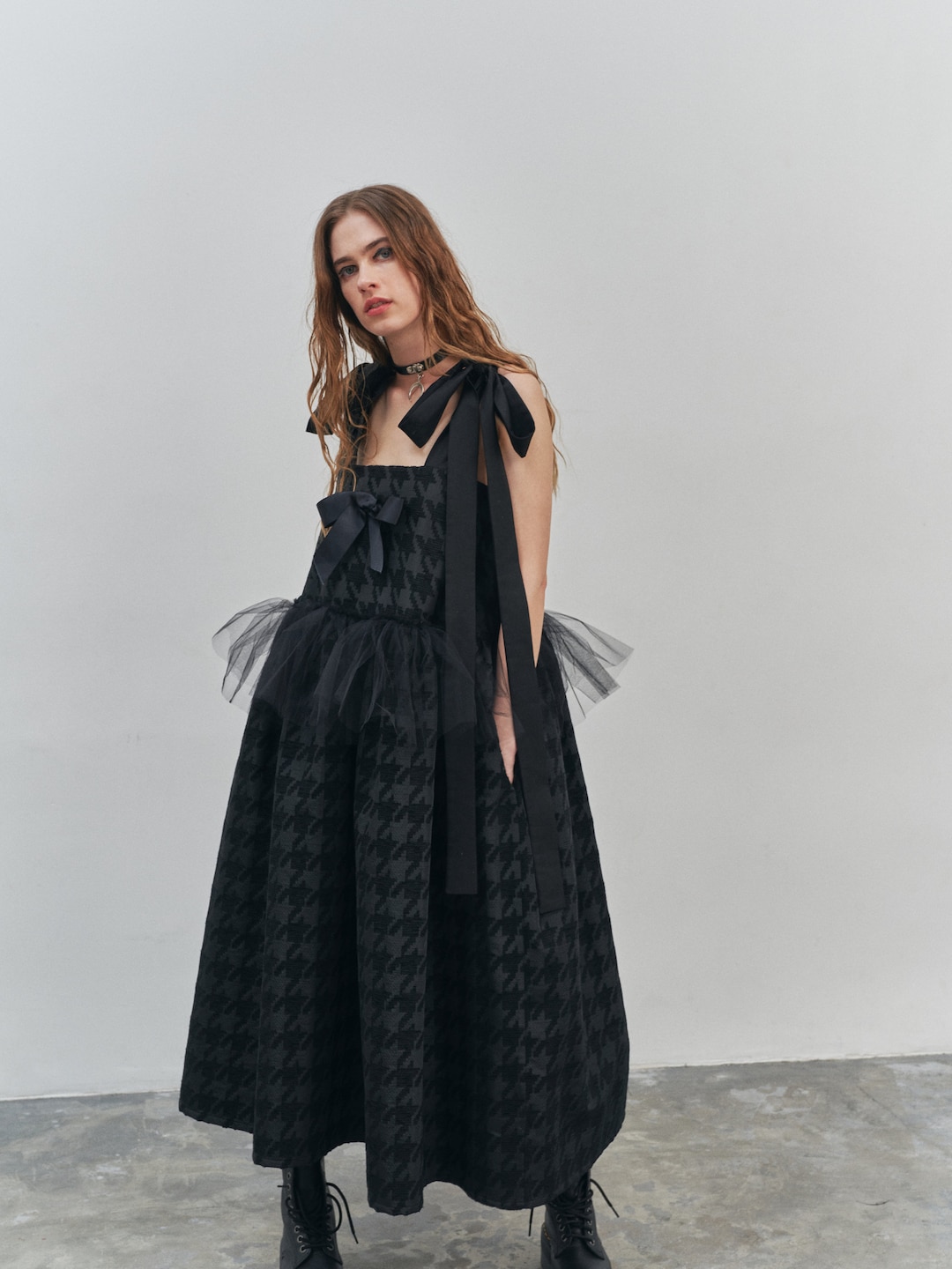 Black Pinafore Dress: Ribbon Braces, Tulle Frill, Calf-length - Etsy