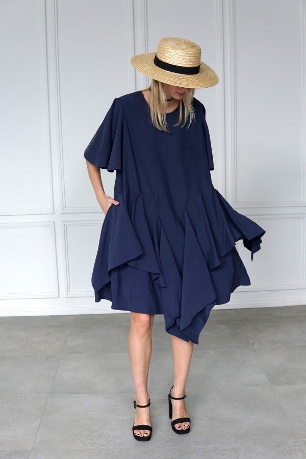 navy pleated flowy dress Navy Pleated Maxi Dress main image 0