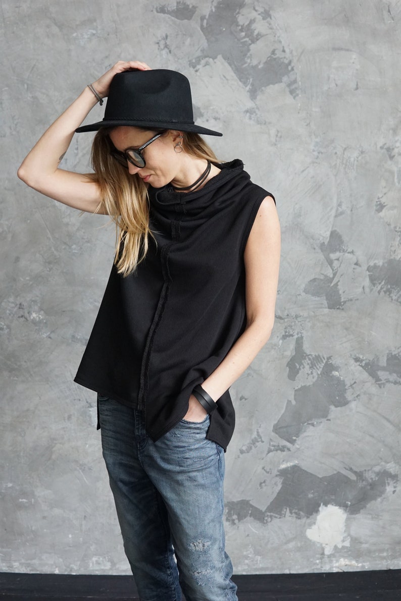 Black sleeveless jersey / Black summer t-shirt / Black festival t-shirt / Black shirt imagem 5