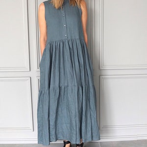 Long Linen Dress / Maxi Dress Blue / Blue Linen Dress / Linen Maxi Dress / Linen Summer Dress image 9