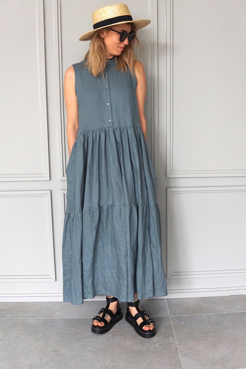 Long Linen Dress / Maxi Dress Blue / Blue Linen Dress / Linen Maxi Dress / Linen Summer Dress image 9