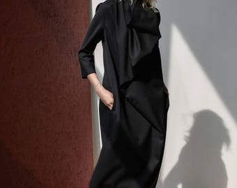 Formal dress / Black dress  / Midi dress / Cocktail dress / Gift for her / Minimalist dress / Unique dress / Aesthetic clothing / Wool dress