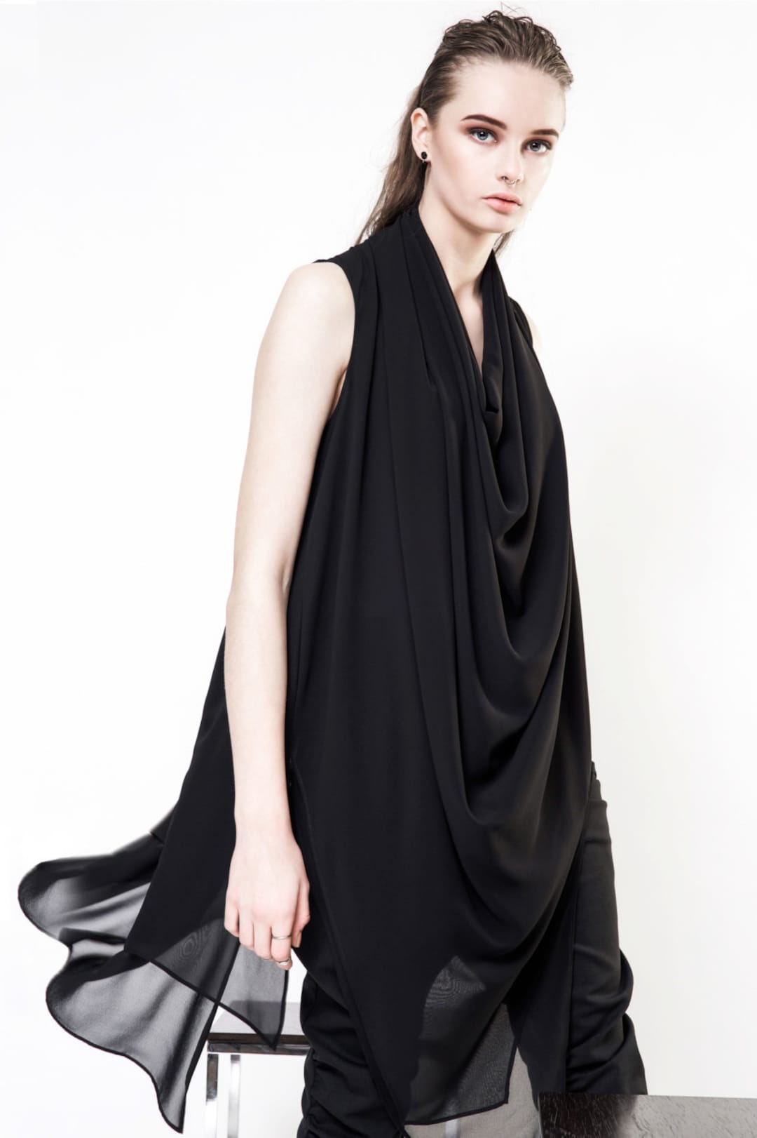 black chiffon asymmetrical dress Black Warehouse Satin Sleeveless Asymmetric Hem Chiffon Godet Midi Dress
