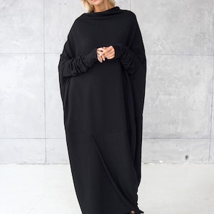 Long Sleeved Organic Cotton Jersey Dress Black
