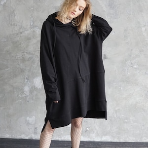 Black oversized hoodie | Long black sweatshirt | Loose sweaterdress