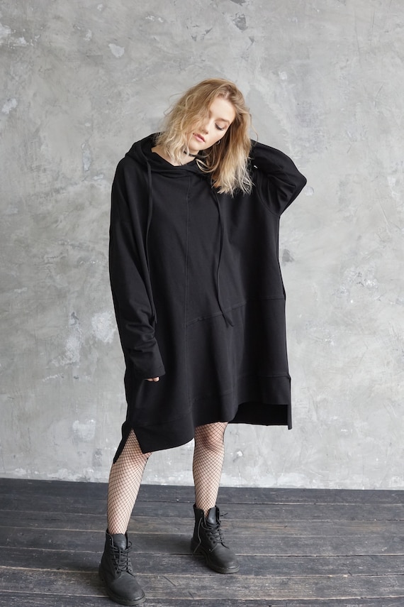 Sudadera oversize negra / Sudadera negra larga Vestido - Etsy