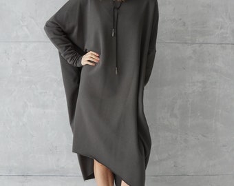 Long Jersey Dress | Dresses Online | Gray Loose Tunic | Dress Plus Size | Cotton Gray Dress | Sweatshirt Dress | Oversized Tunic