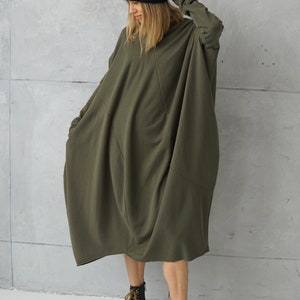 Long Jersey Dress Dresses Online Green Loose Tunic Dress Plus Size Cotton Khaki Dress Sweatshirt Dress Oversized Tunic image 5