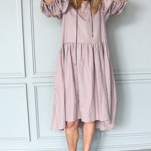 Pink linen dress Boho linen tunic Summer linen dress Midi linen dress Vintage linen dress Romantic linen dress image 8