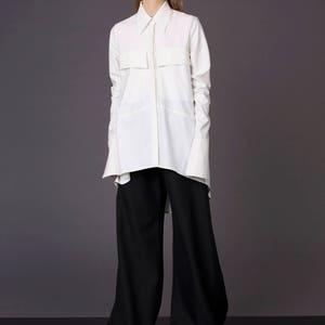 White classic shirt / Off white shirt / White formal blouse / White minimalist top / Shirt with super long sleeves / White blouse image 2