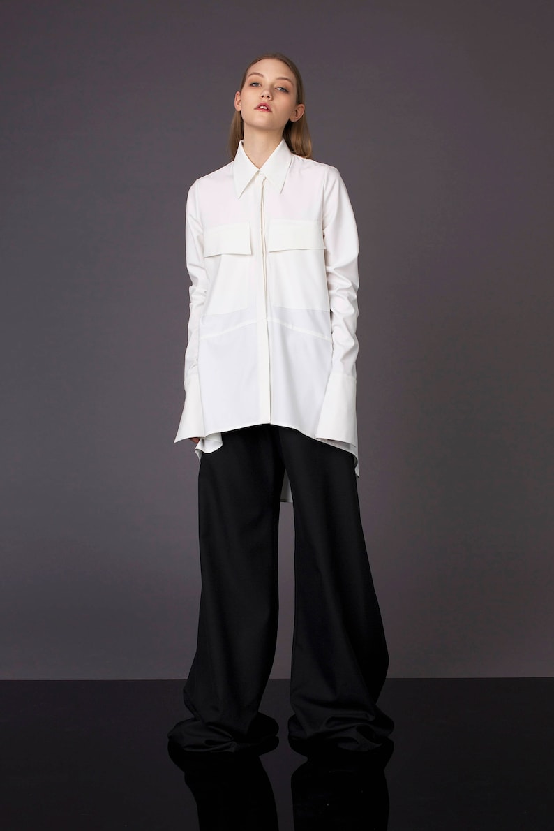 White classic shirt / Off white shirt / White formal blouse / White minimalist top / Shirt with super long sleeves / White blouse image 2