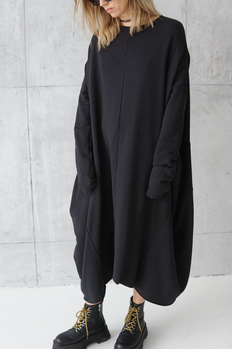 Jersey Dress Casual Dress Black Loose Tunic Sweatshirt Dress Cotton Dress Casual Wear Dress image 10