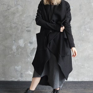 Black sweater coat Black knitted cardigan Long autumn coat Wool cardigan Black wool coat image 6