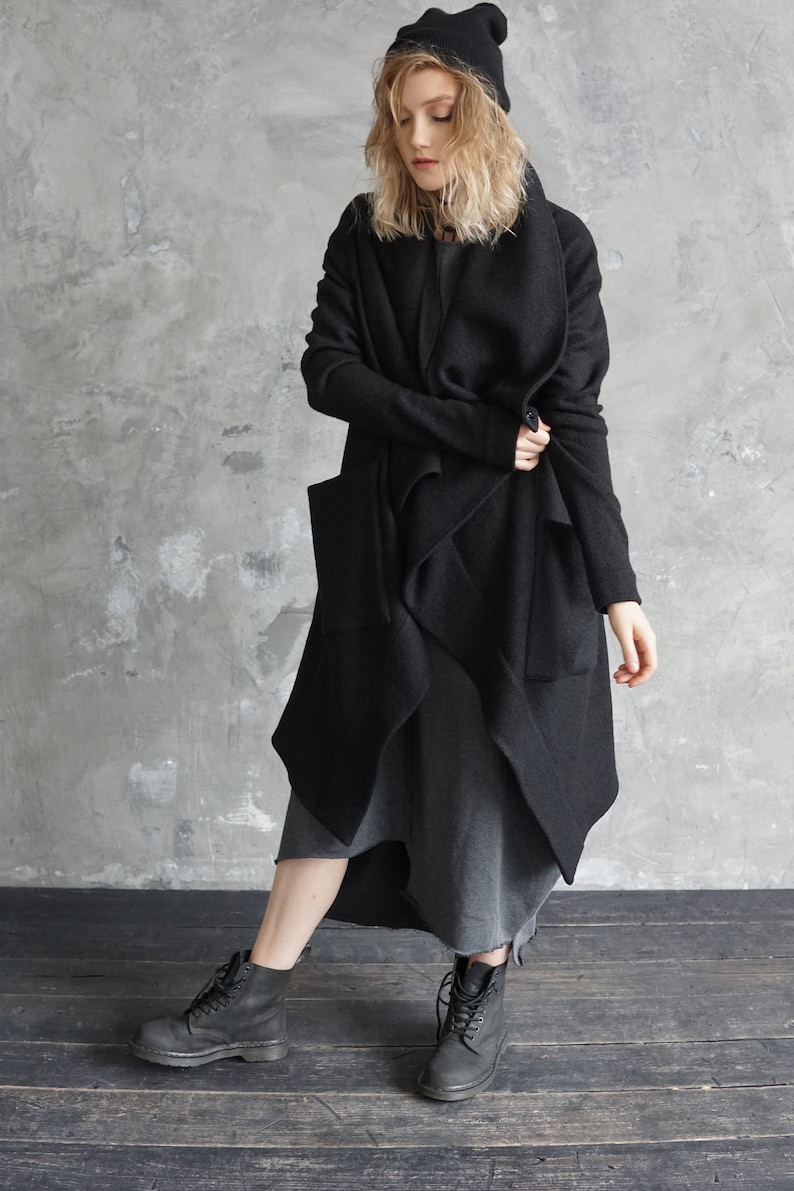 Black sweater coat Black knitted cardigan Long autumn coat Wool cardigan Black wool coat image 6