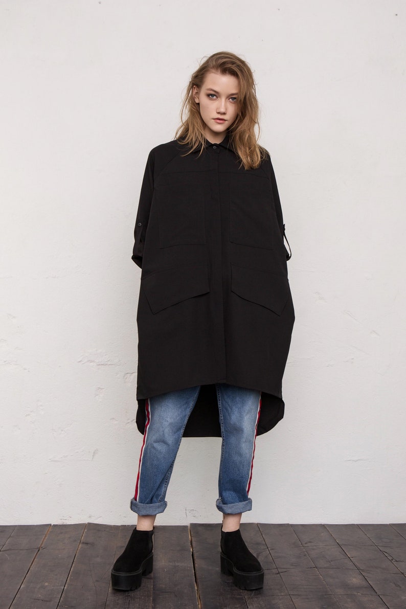 Black plus size shirtdress Plus size dress Black shirtdress Black oversized shirt Oversized blouse Black asymmetrical top