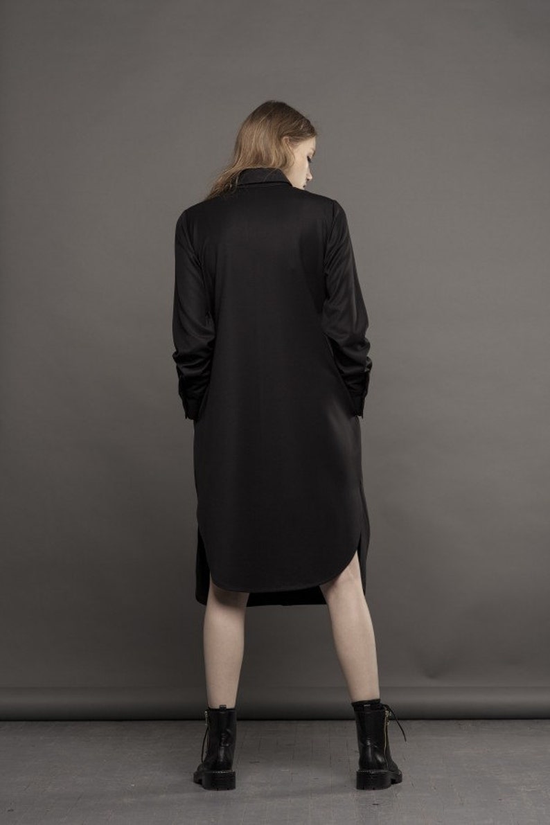 Robe formelle noire Chemise noire Robe midi noire Robe noire à manches longues Robe drapée noire image 5