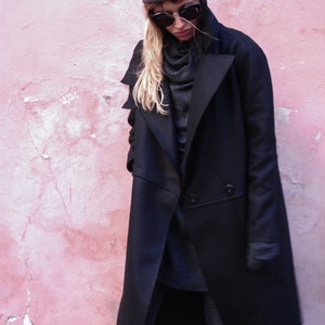 Black wool coat / Black oversized coat / Black kimono coat / Black trench coat / Winter coat / Black winter coat / Wool fabric / Black coat