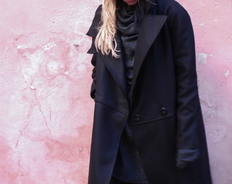 Black wool coat / Black oversized coat / Black kimono coat / Black trench coat / Winter coat / Black winter coat / Wool fabric / Black coat