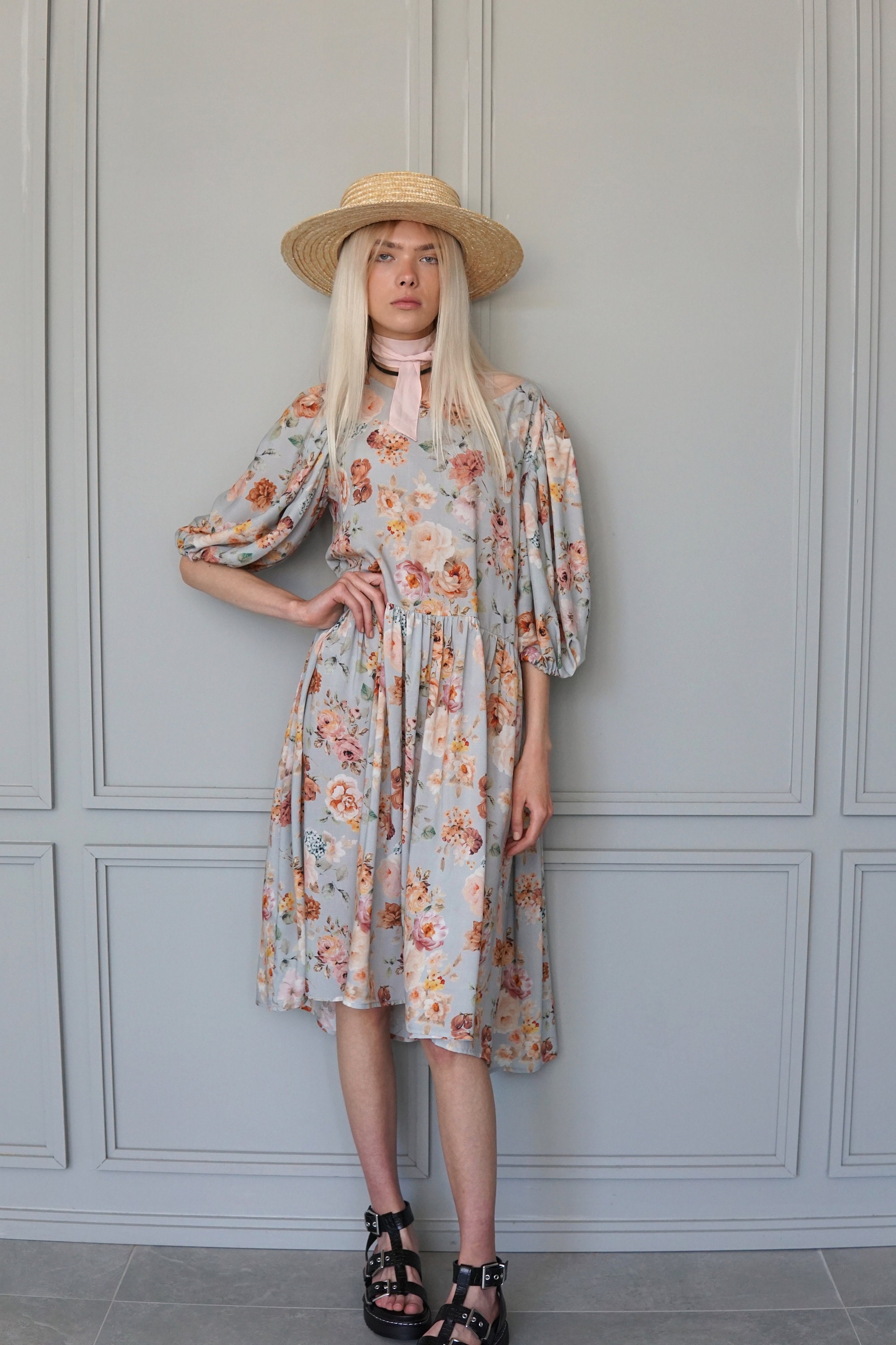 New Dress / Romantic Dress / Dress With Rose Print/ Viscose Etsy