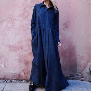 Maxi denim dress / Long dress / Oversize dress / Shirt dress / Maternity dress / Long sleeves / Casual dress / Cotton dress / Plus size image 4