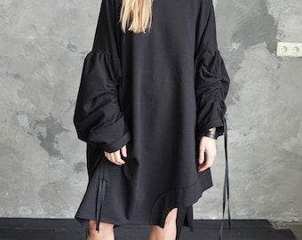 Black sweatshirt dress | Black oversized dress | Black plus size dress | Black loose dress