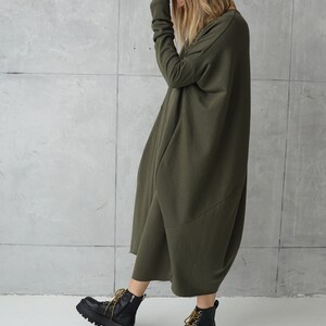 Long Jersey Dress Dresses Online Green Loose Tunic Dress Plus Size Cotton Khaki Dress Sweatshirt Dress Oversized Tunic image 7