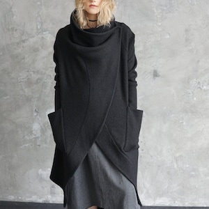 Black sweater coat Black knitted cardigan Long autumn coat Wool cardigan Black wool coat image 9