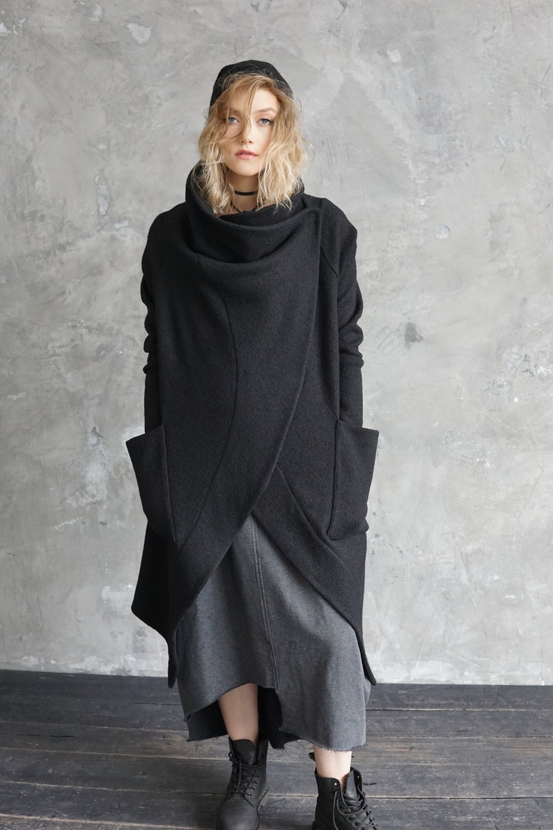 Black sweater coat Black knitted cardigan Long autumn coat Wool cardigan Black wool coat image 9