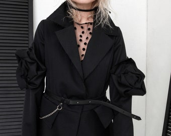 Short wool jacket / Avant-garde jacket / Stylish black jacket / Unique designer clothers
