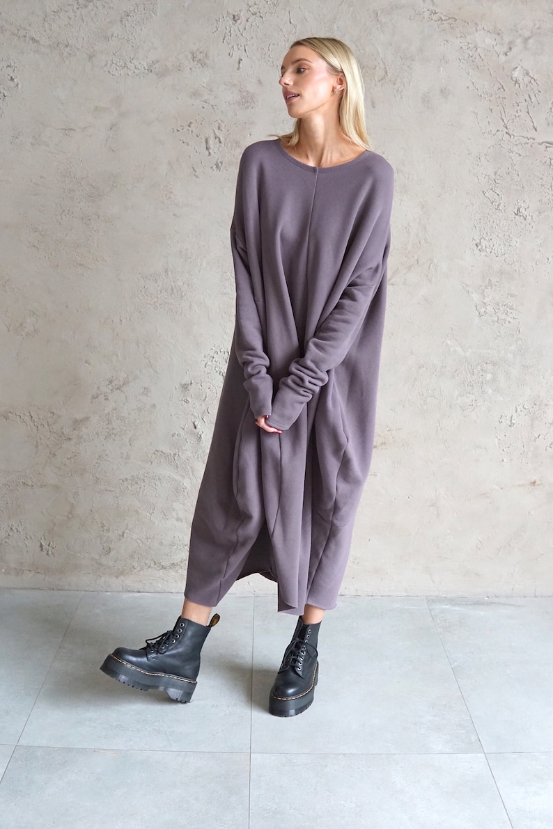 Brown jersey dress Casual dress Brown loose tunic Long sweatshirt dress Cotton dress Casual wear dress image 3