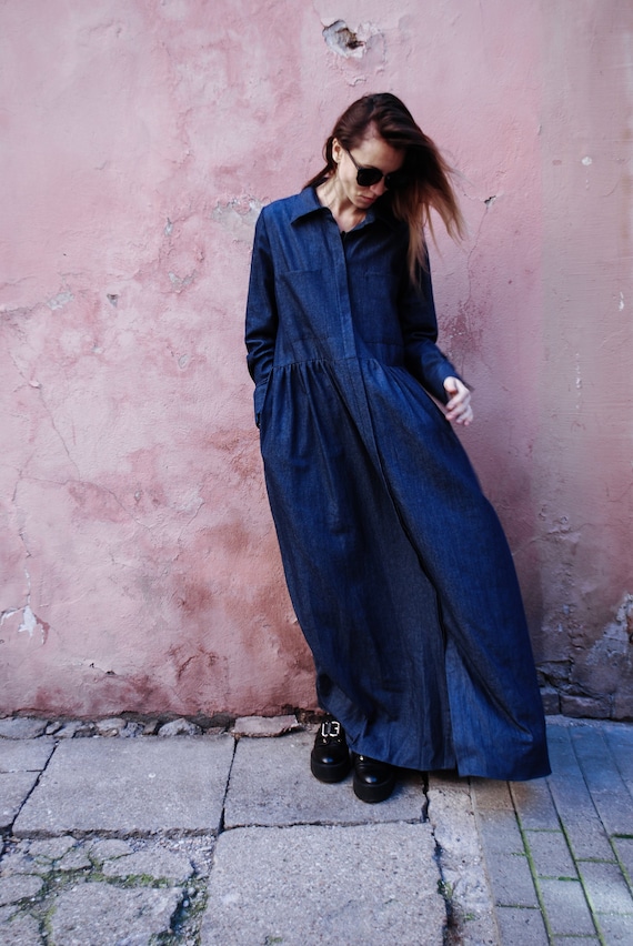 maxi denim dresses with sleeves