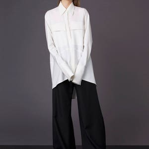 White classic shirt / Off white shirt / White formal blouse / White minimalist top / Shirt with super long sleeves / White blouse image 5