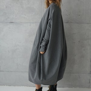 Gray jersey dress Casual dress Gray loose tunic Long sweatshirt dress Cotton dress Casual wear dress image 9