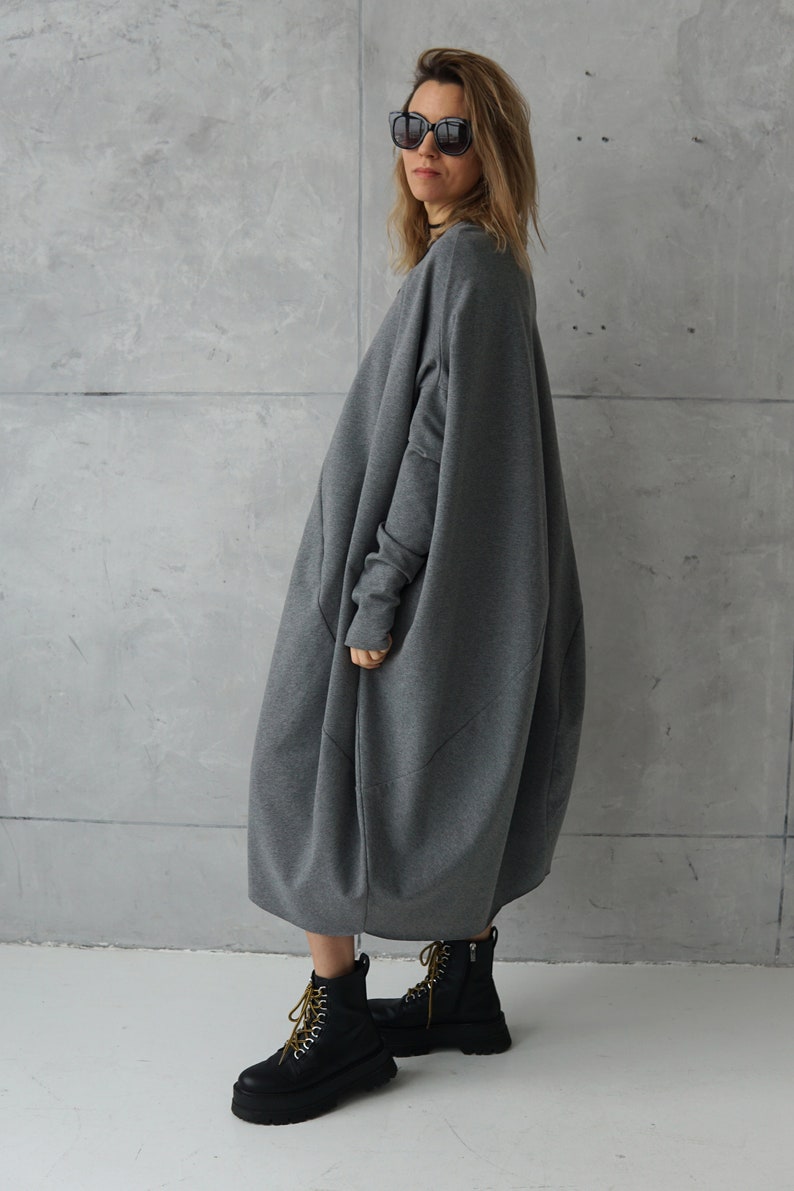 Gray jersey dress Casual dress Gray loose tunic Long sweatshirt dress Cotton dress Casual wear dress image 9