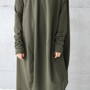 Long Jersey Dress Dresses Online Green Loose Tunic Dress Plus Size Cotton Khaki Dress Sweatshirt Dress Oversized Tunic image 10