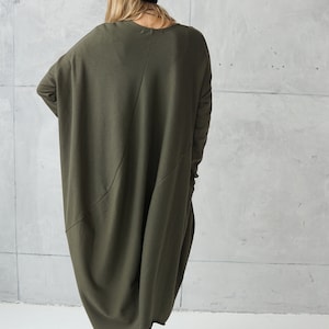 Long Jersey Dress Dresses Online Green Loose Tunic Dress Plus Size Cotton Khaki Dress Sweatshirt Dress Oversized Tunic image 9