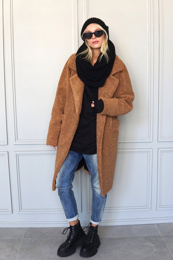 Manteau Teddy Bear Plus Taille Manteau long camel Manteau en