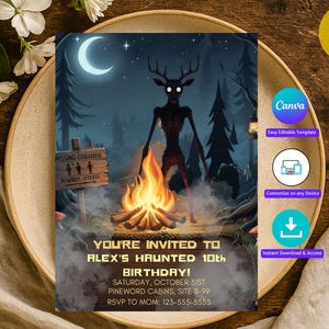 99 Nights in the Forest Birthday Card | Roblox Kids Birthday Party Invite | Printable Canva Template, Instant Download I Spooky Invite