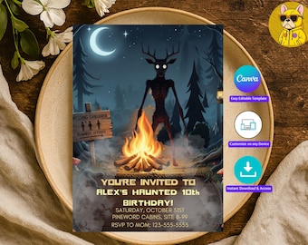 99 Nights in the Forest Birthday Card | Roblox Kids Birthday Party Invite | Printable Canva Template, Instant Download I Spooky Invite