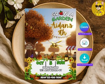 Fall Festival Roblox Grow A Garden Birthday Invitation I Editable Canva Template I Roblox Invite for Boys and Girls I Digital Party Invite