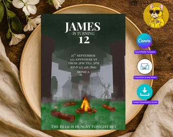 99 Nights in the Forest Birthday Card | Roblox Kids Birthday Party Invite | Printable Canva Template, Instant Download I Spooky Invite