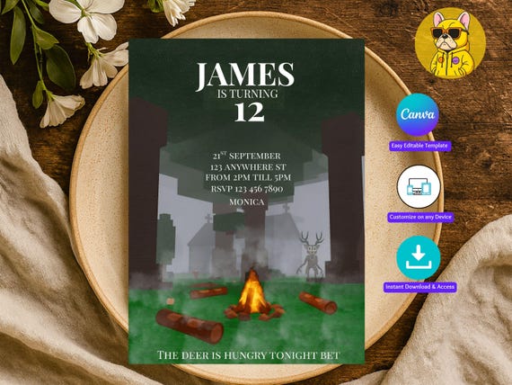 99 Nights in the Forest Birthday Card | Roblox Kids Birthday Party Invite | Printable Canva Template, Instant Download I Spooky Invite