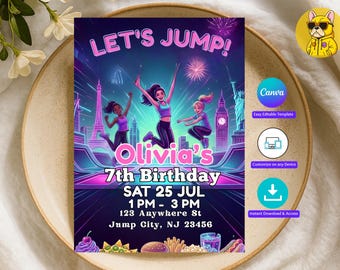 Neon Trampoline Park Birthday Invitation | Canva Template