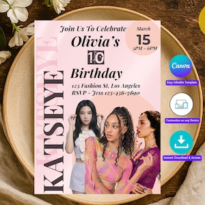 Katseye Birthday Invite, Kpop Party Digital Download, Editable Canva Template, Instant Download