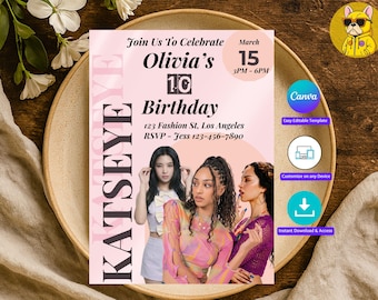 Katseye Birthday Invite, Kpop Party Digital Download, Editable Canva Template, Instant Download